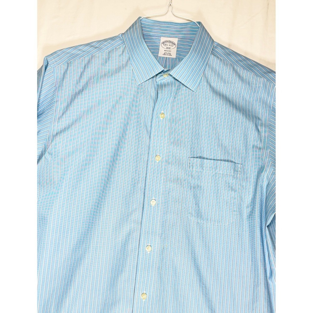 Brooks Brothers Regent Fit Non Iron Dress Shirt Mens 16‎ 12 34 35 Blue Stripe